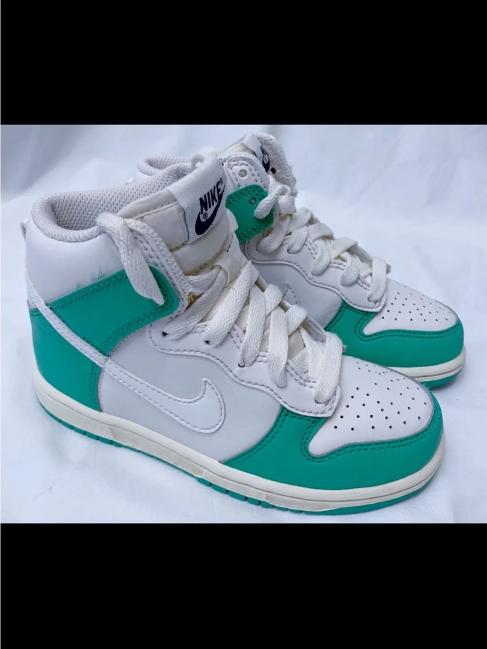 Nike Kids High-Top Sneakers in White and Teal Green